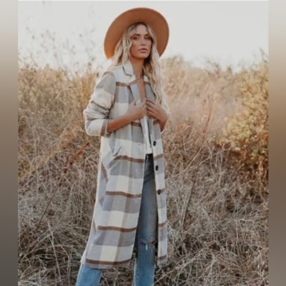 NWOT Vici Dolls Plaid Checkered Long Sleeve Fall Coat - Size Large - Picture 7 of 8